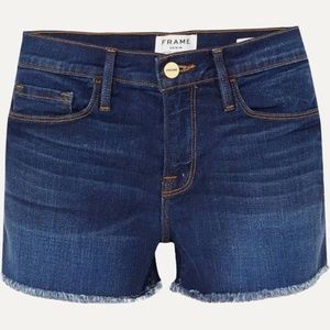 FRAME Le Cutoff Frayed Denim Shorts- Blue